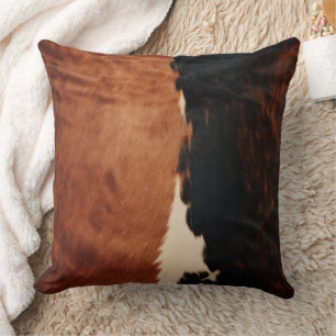 Brown Black Southwest Faux Cowhide Throw Pillow