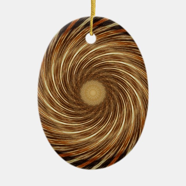 Brown Black Spiral Wave Kaleidoscope Art Ceramic Ornament (Front)