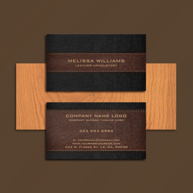 Brown & Black Stitched Leather Texture Business Card (Creator Uploaded)