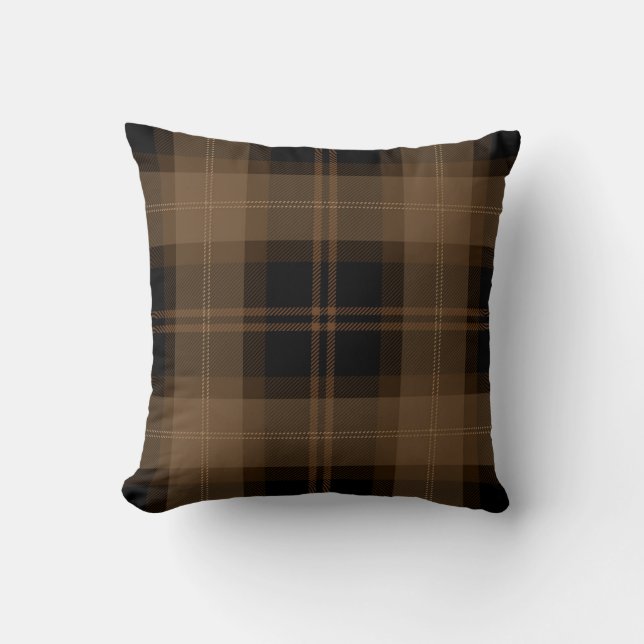 Brown Black Tartan Plaid Pattern Throw Pillow (Front)