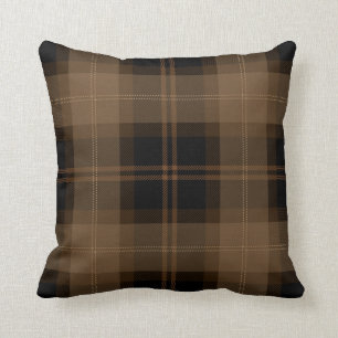 Brown Black Tartan Plaid Pattern Throw Pillow