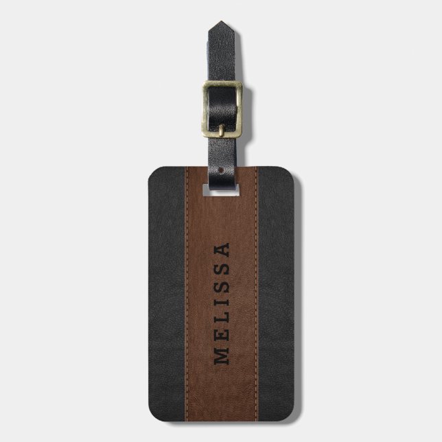Brown & Black Vintage Leather Texture Luggage Tag (Front Vertical)