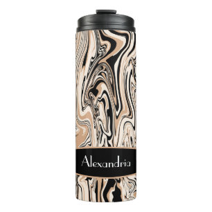 Brown Black Watercolor Swirls Pattern Custom  Thermal Tumbler