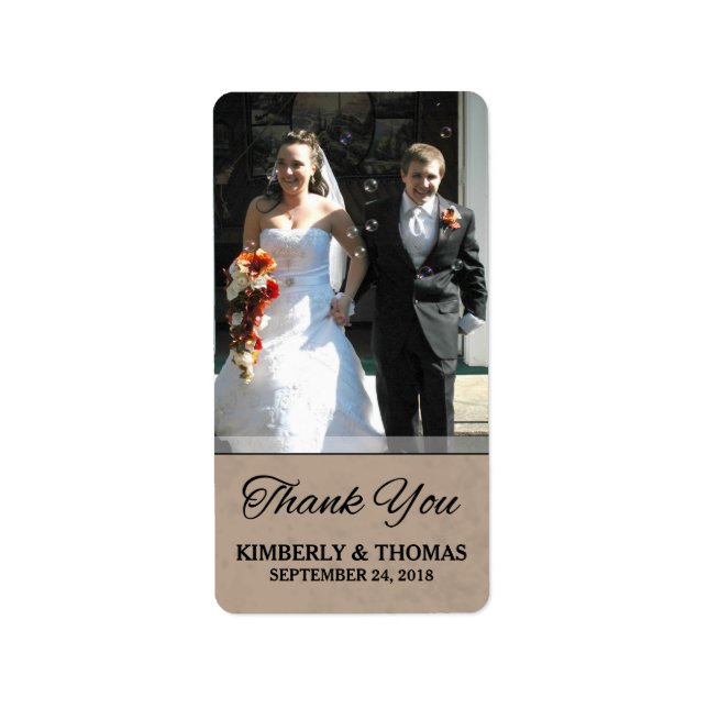Brown & Black Wedding Custom Photo Thank You Label (Front)