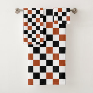 Brown Black White Chequered Pattern Design  Bath Towel Set
