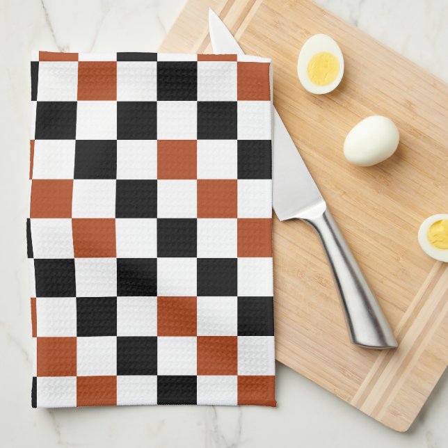 Brown Black White Chequered Pattern Design  Kitchen Towel (Quarter Fold)