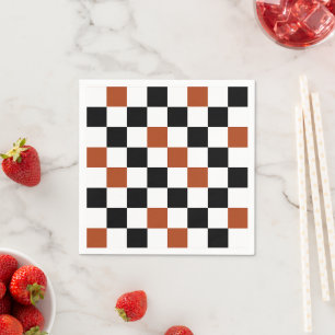 Brown Black White Chequered Pattern Design Napkin