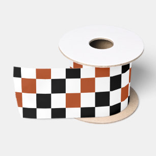 Brown Black White Chequered Pattern Design Satin Ribbon