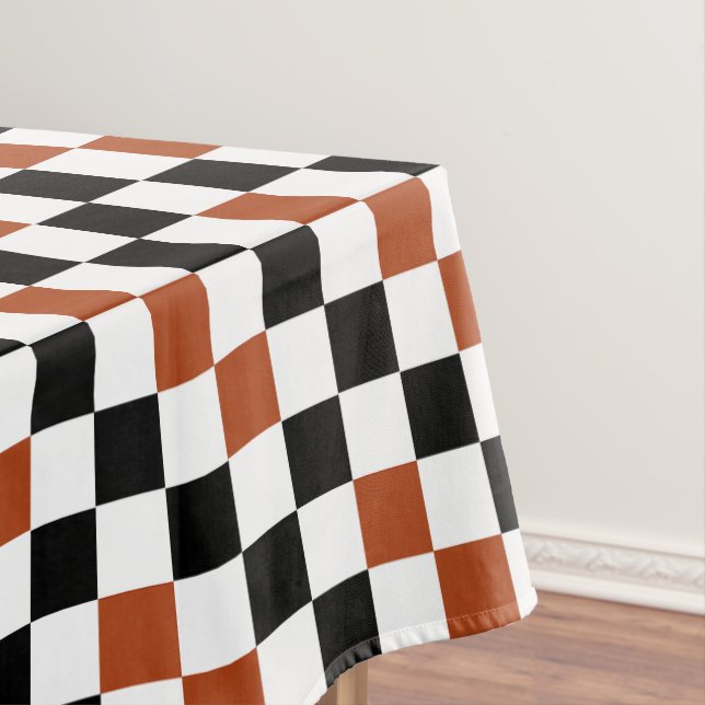 Brown Black White Chequered Pattern Design  Tablecloth (In Situ)