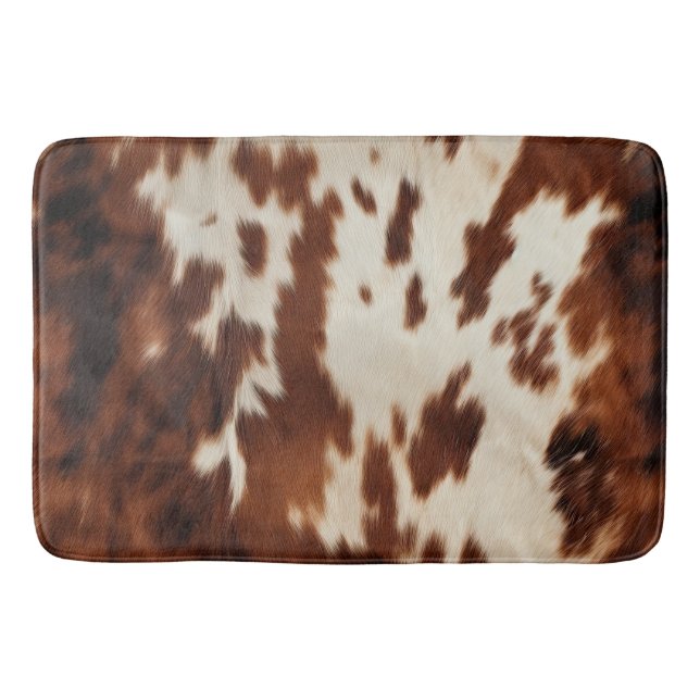 Brown Black White Cowhide Bath Mat (Front)