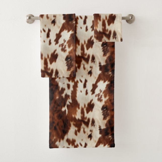 Brown Black White Cowhide Bath Towel Set (Insitu)