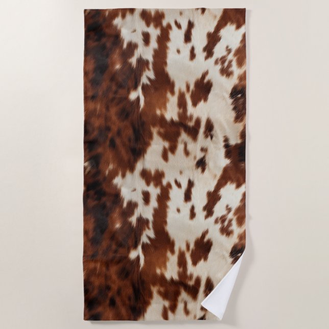Brown Black White Cowhide Beach Towel (Front)