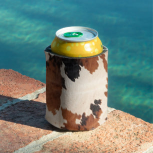 Brown Black White Cowhide Can Cooler