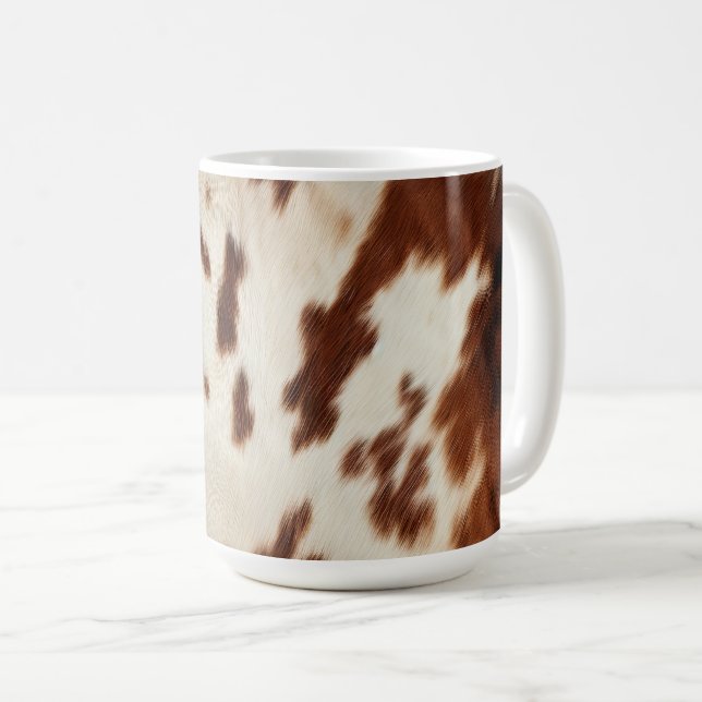 Brown Black White Cowhide Coffee Mug (Front Right)