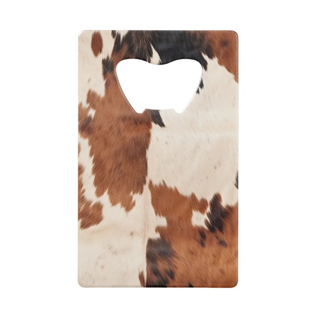 Brown Black White Cowhide Credit Card Bottle Opener (Front)