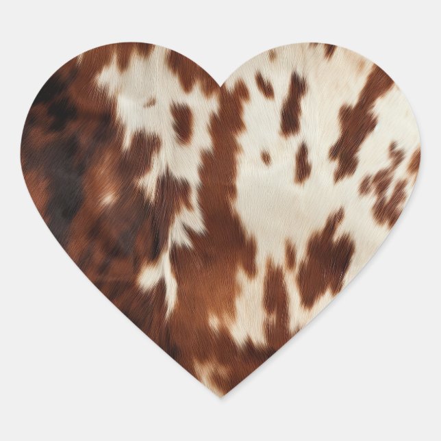 Brown Black White Cowhide Heart Sticker (Front)