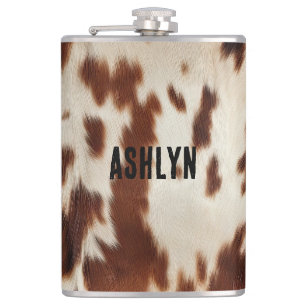 Brown Black White Cowhide Hip Flask