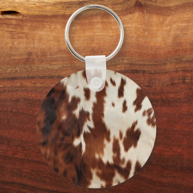 Brown Black White Cowhide Keychain (Front)