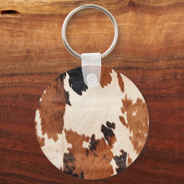 Brown Black White Cowhide Keychain (Front)