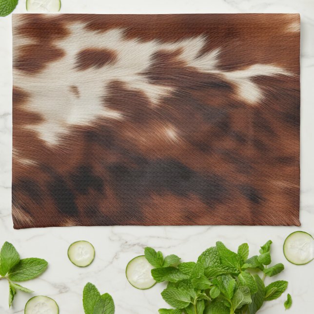 Brown Black White Cowhide Kitchen Towel (Folded)
