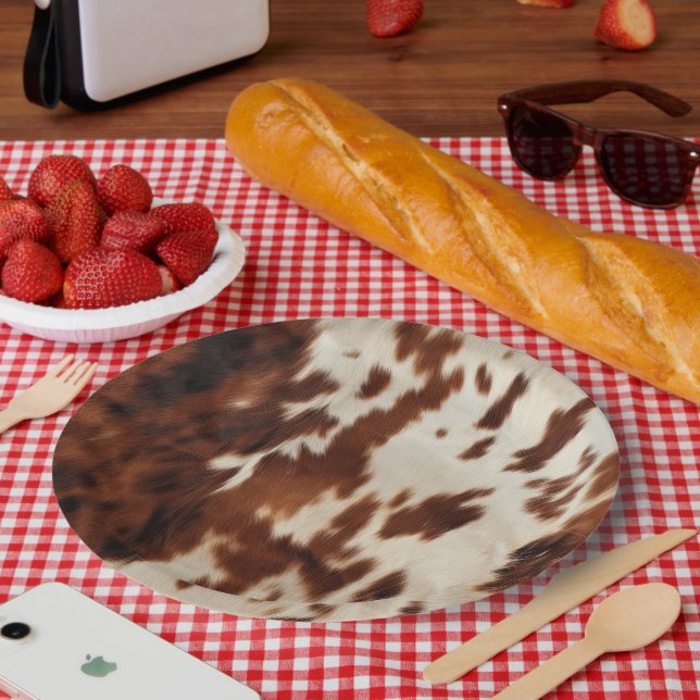 Brown Black White Cowhide Paper Plate (Picnic)