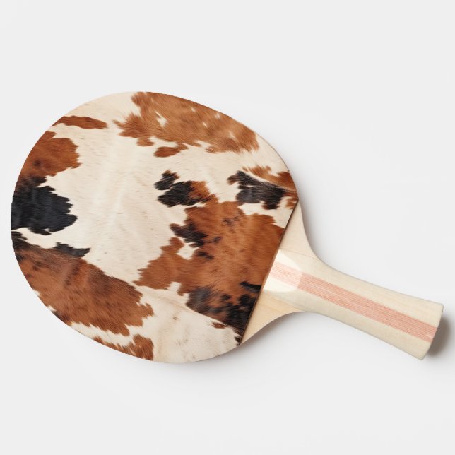 Brown Black White Cowhide Ping Pong Paddle (Side)