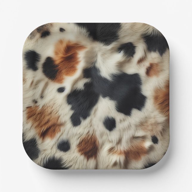 Brown Black White Cowhide Print Country Western Paper Plate (Front)
