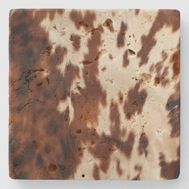Brown Black White Cowhide Stone Coaster (Front)