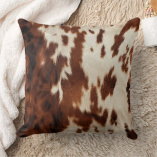 Brown Black White Cowhide Throw Pillow