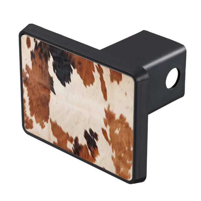 Brown Black White Cowhide Trailer Hitch Cover (Top Right)