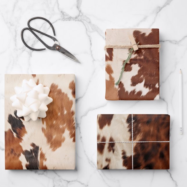 Brown Black White Cowhide Wrapping Paper Sheet (Front)