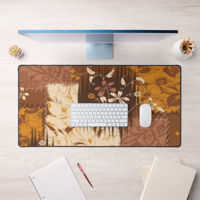 brown black white cube flowers desk mat (Office 1)