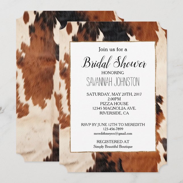 Brown Black White Faux Cowhide Invitation (Front/Back)