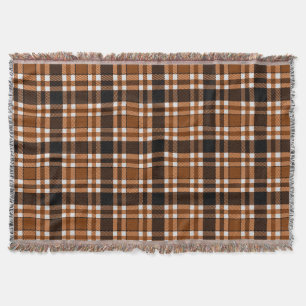 Brown Black White Flannel Tartan Pattern Design Throw Blanket
