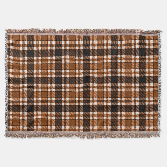 Brown Black White Flannel Tartan Pattern Design  Throw Blanket (Front)