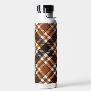 Brown Black White Flannel Tartan Pattern Design Water Bottle