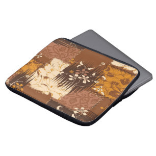 brown black white  flowers  laptop sleeve