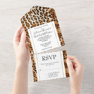 Brown Black White Leopard Animal Print All In One Invitation