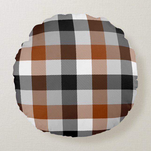 Brown Black White Twill Gingham Design  Round Pillow (Front)