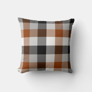 Brown Black White Twill Gingham Design  Throw Pillow