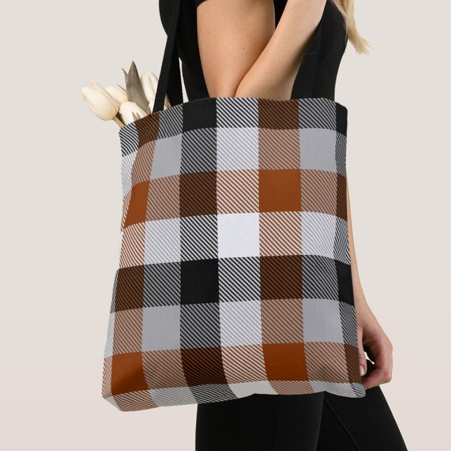 Brown Black White Twill Gingham Design  Tote Bag (Creator Uploaded)