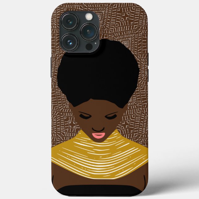 brown Black Woman Looking Down | Tribal Necklace Case-Mate iPhone Case (Back)