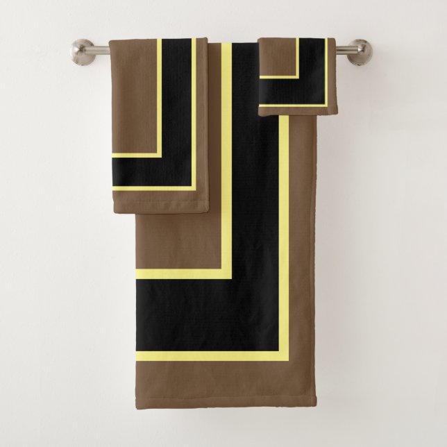 Brown Black Yellow Block Pattern Bath Towel Set (Insitu)
