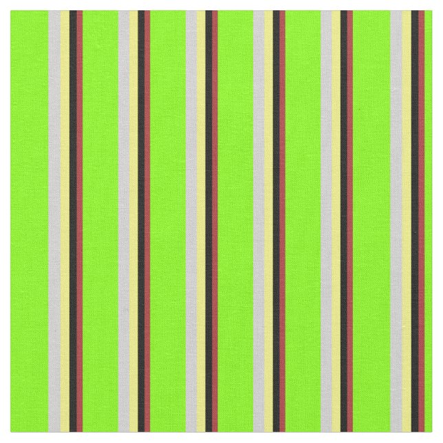 Brown, Black, Yellow, Light Grey, and Chartreuse Fabric (Close Up)