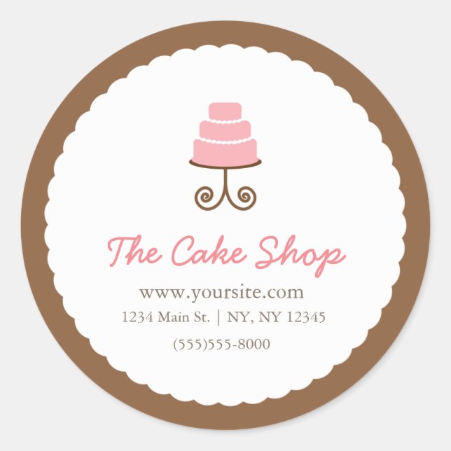 Brown & blanc avec Pink Cake Bakery Sticker Étique (Devant)