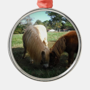 Brown Blonde," Miniature Horses"Two Little Ponies Metal Ornament