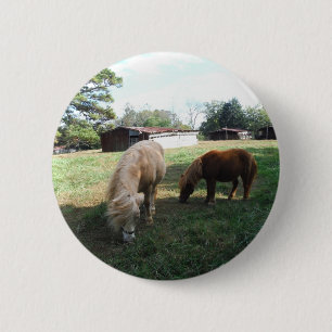 Brown Blonde, Two Miniature Horses, "Little Pony " 2 Inch Round Button