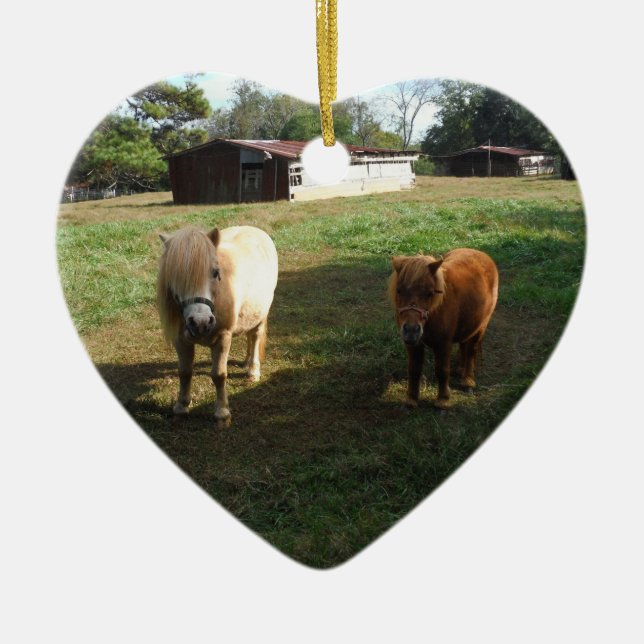 Brown Blonde, Two Miniature Horses, "Little Pony " Ceramic Ornament (Front)