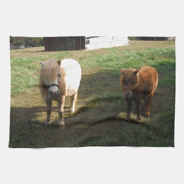 Brown Blonde, Two Miniature Horses, "Little Pony " Kitchen Towel (Horizontal)
