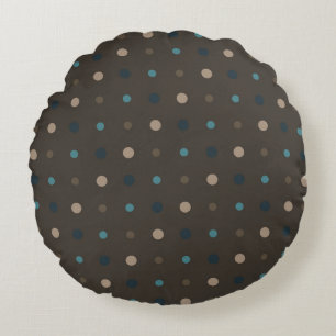 Brown, Blue and Beige Dots Round Pillow